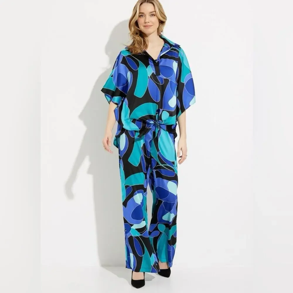 NWT Joseph Ribkoff Abstract Print Blue Pants Size 14 - Picture 3 of 5